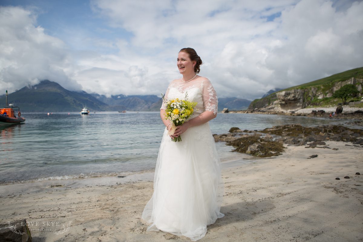 Bride on sandy beach Elgol, Isle of Skye