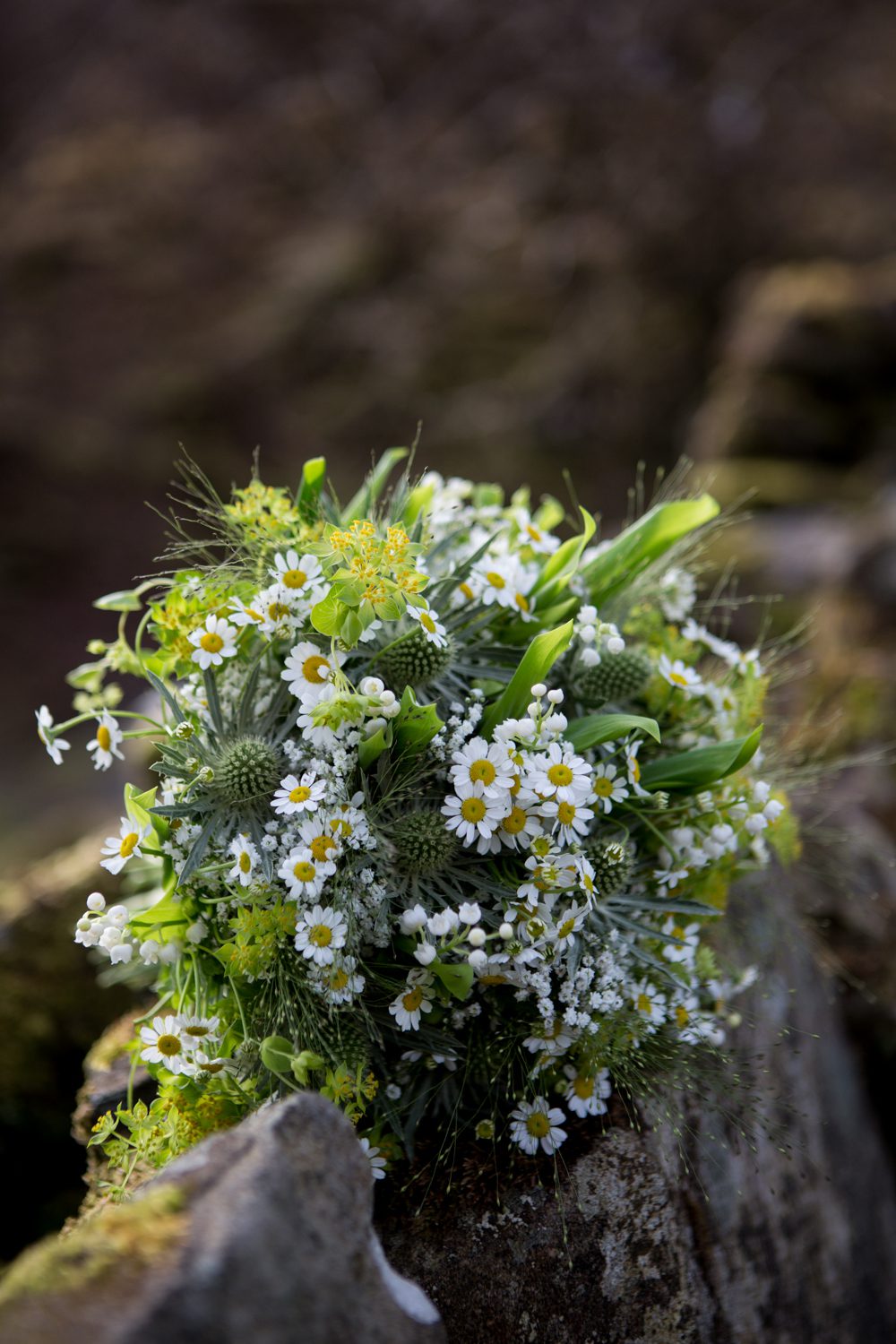 Spring flower and daisy wedding bouquet, Isle of Skye wedding