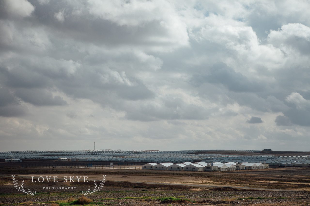 Azraq refugee camp Jordan white shelters in the desert