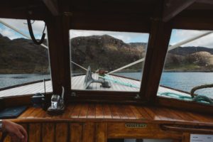 View from wheelhouse of Misty Isle boat to Cuillin