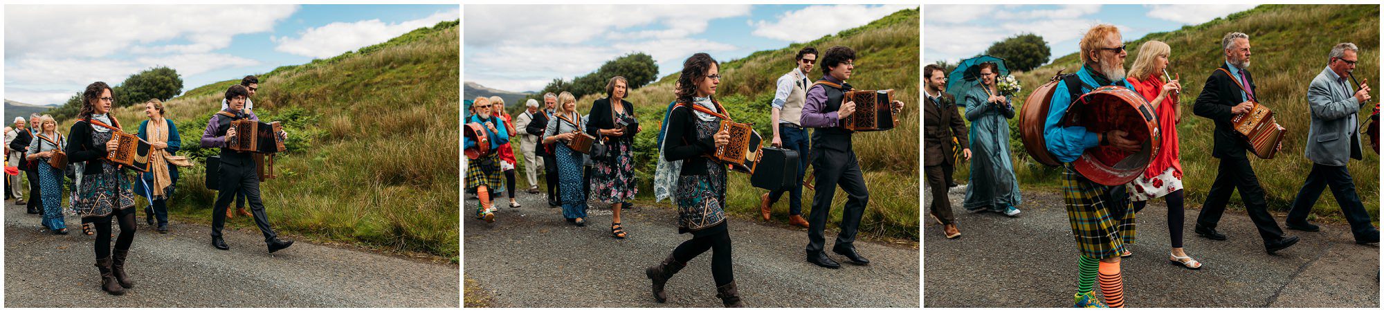 Isle of Skye Beach wedding photography, Morris dancer wedding, musicians wedding, elopement Isle of Skye