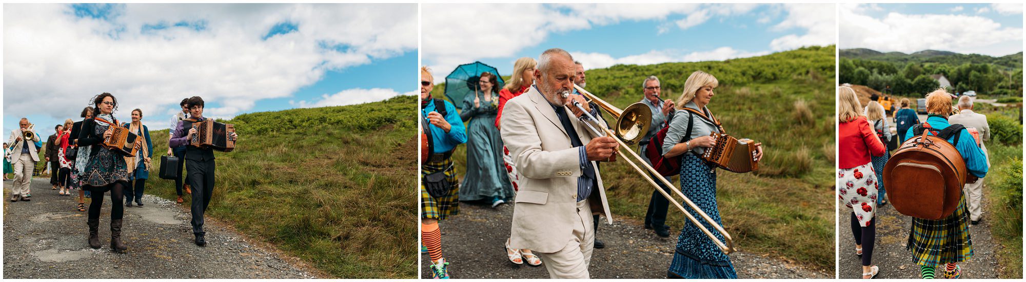 Isle of Skye Beach wedding photography, Morris dancer wedding, musicians wedding, elopement Isle of Skye