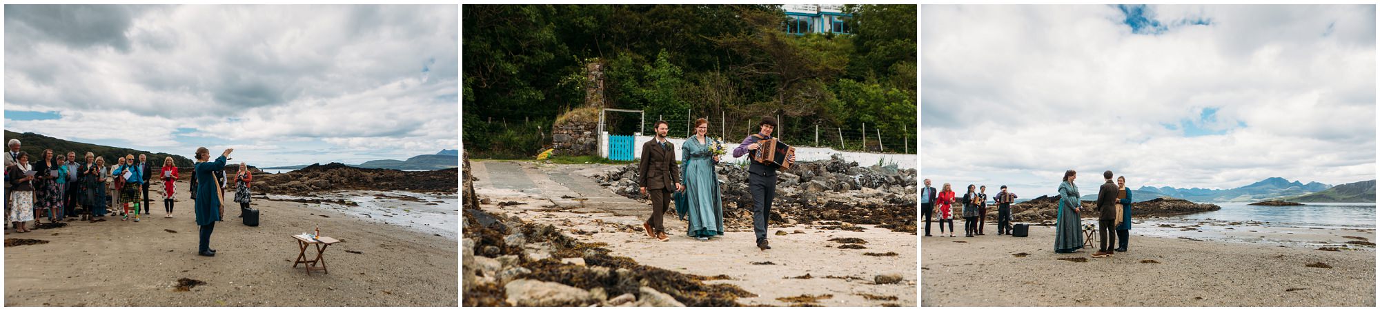 Isle of Skye Beach wedding photography, Morris dancer wedding, musicians wedding, elopement Isle of Skye