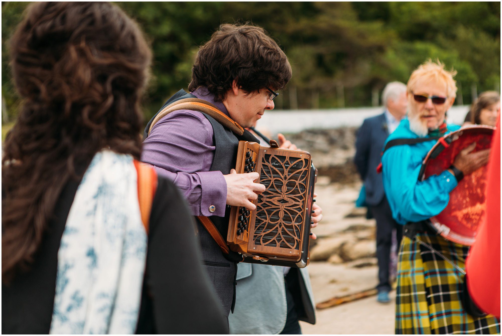 Isle of Skye Beach wedding photography, Morris dancer wedding, musicians wedding, elopement Isle of Skye