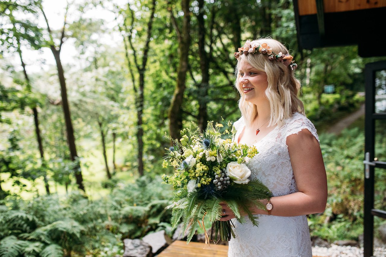 Bride and bouquet woodland Flodigarry Isle of Skye