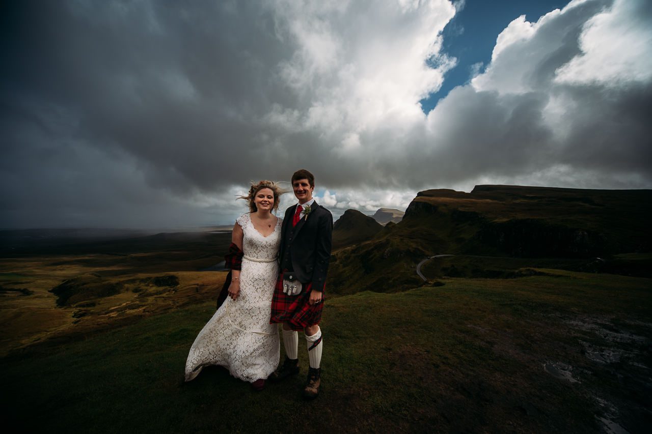 Bride with tartan shawl wedding photography at Quiriaing Isle of Skye