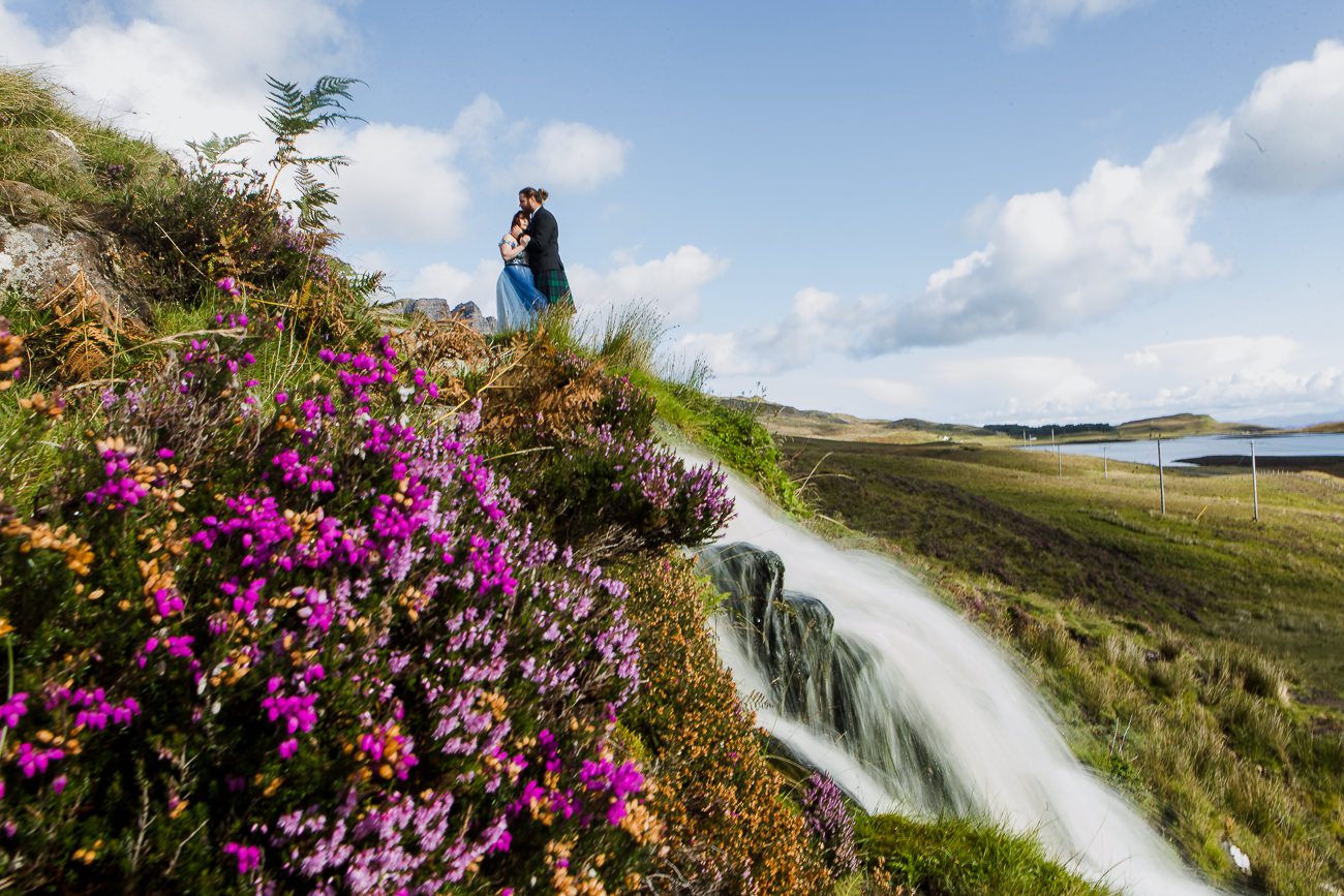 Vow renewal elopement Isle of Skye Brides veil waterfall