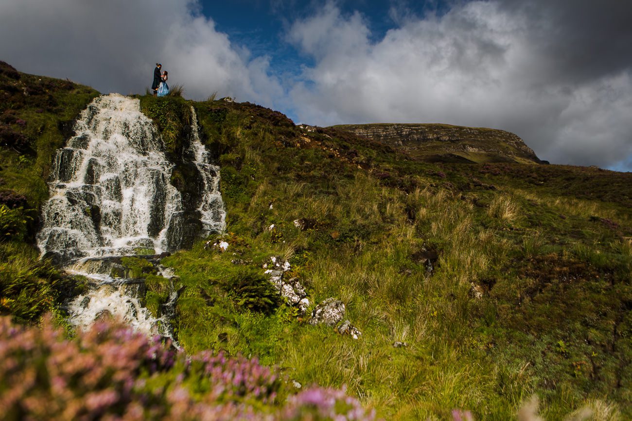 Vow renewal elopement Isle of Skye Brides veil waterfall