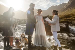 Elopment ceremony with beagles Fairy Pools Skye