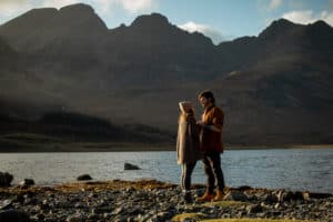 Couple shoot golden hour Blaven Isle of Skye