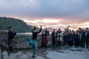 Eilean Donan castle wedding highland dancers