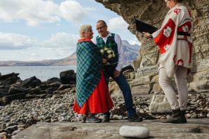 Isle of Skye elopement wedding Elgol red wedding dress