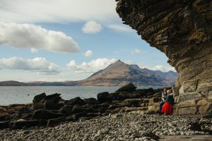 Isle of Skye elopement wedding Elgol red wedding dress