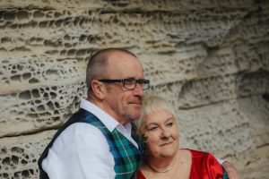 Isle of Skye elopement wedding Elgol red wedding dress