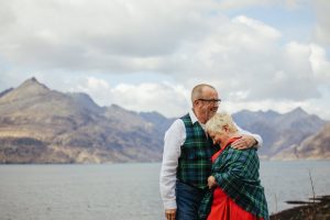 Isle of Skye elopement wedding Elgol red wedding dress