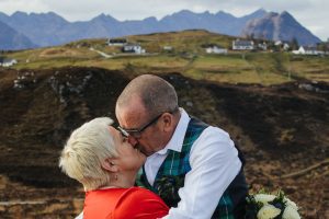 Isle of Skye elopement wedding Elgol red wedding dress