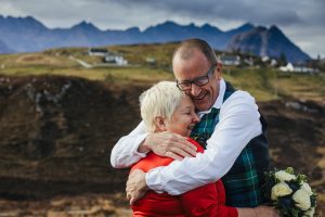 Isle of Skye elopement wedding Elgol red wedding dress