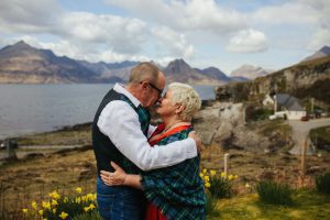 Isle of Skye elopement wedding Elgol red wedding dress