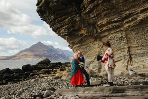 Isle of Skye elopement wedding Elgol red wedding dress