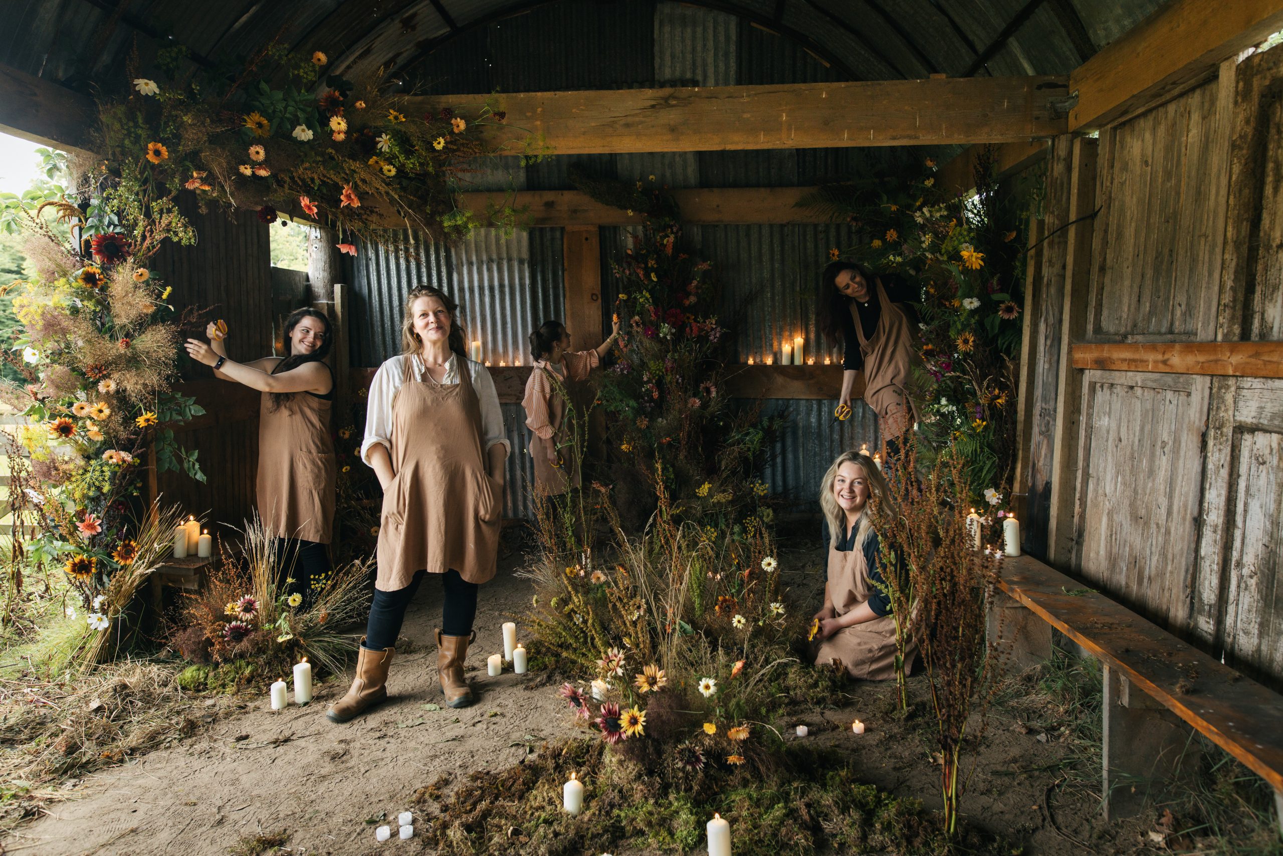 Wild Gorse Floral installation and students