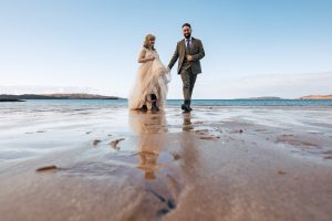 Gairloch beach elopement bride tattoos and groom