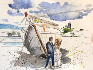 Wedding painter watercolour Castle Moil Isle of Skye