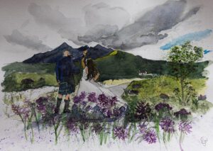 Wedding painting dance watercolour Sligachan Isle of Skye