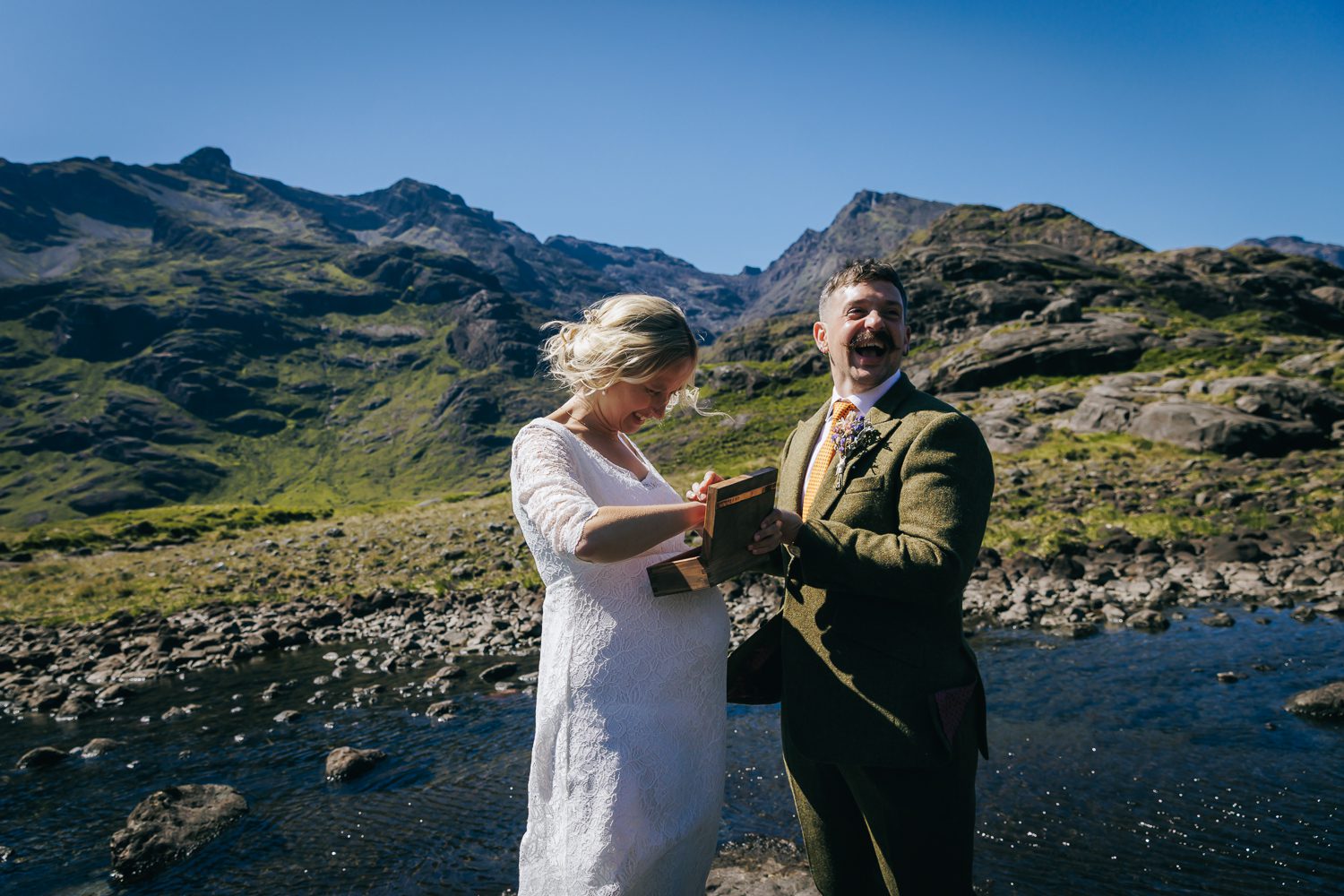 Bride and groom eloping at Loch Coruisk on the Isle of Skye