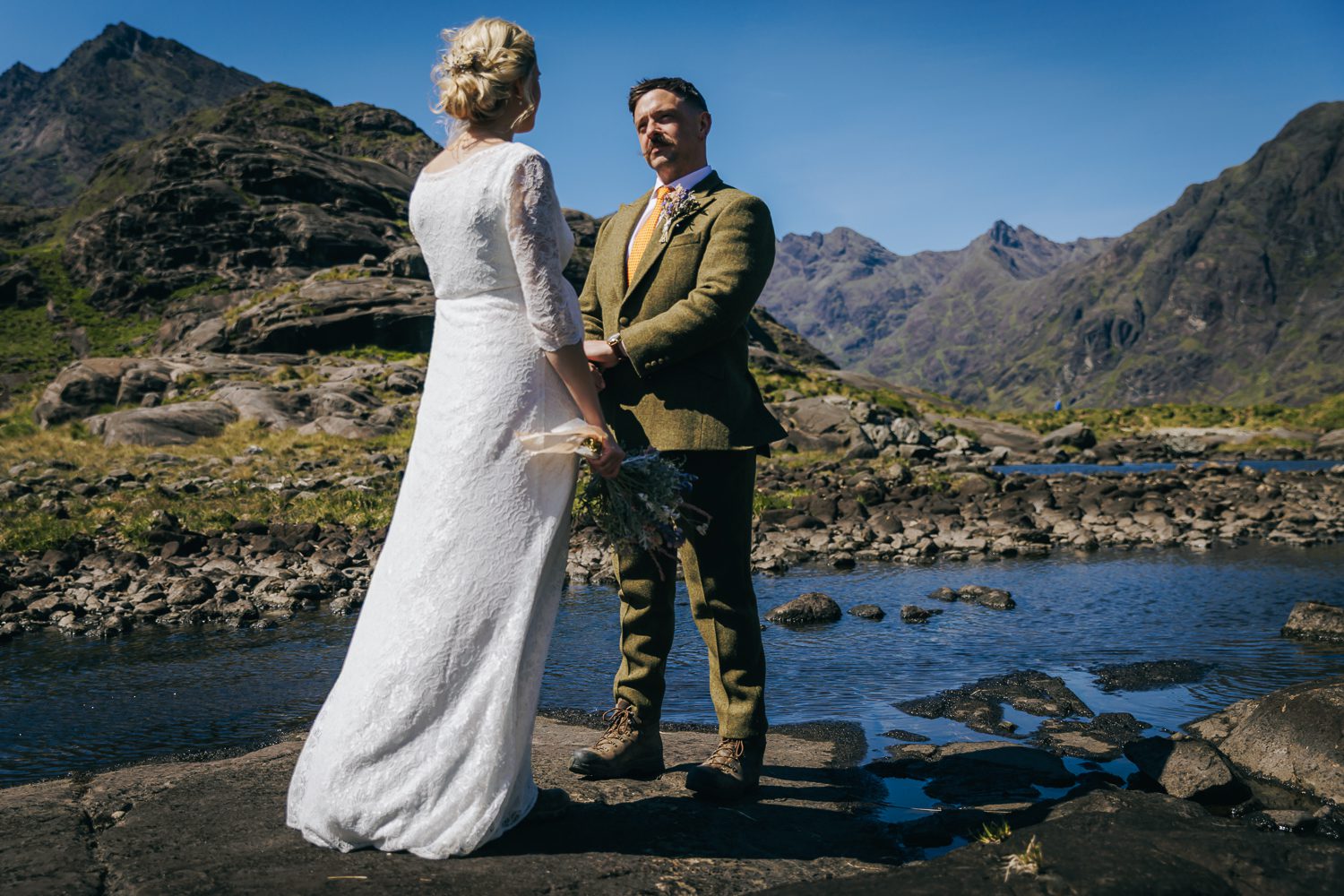 Bride and groom eloping at Loch Coruisk on the Isle of Skye